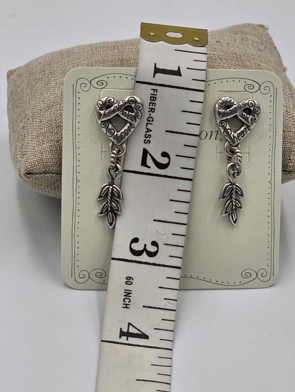Brighton Silver Heart with Leaf Dangle Earrings Vintage Retired - Picture 4 of 4